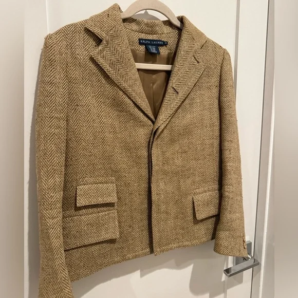 Vintage Ralph Lauren Tan Herringbone Jacket
Size 10 old money preppy Italian - Picture 3 of 11